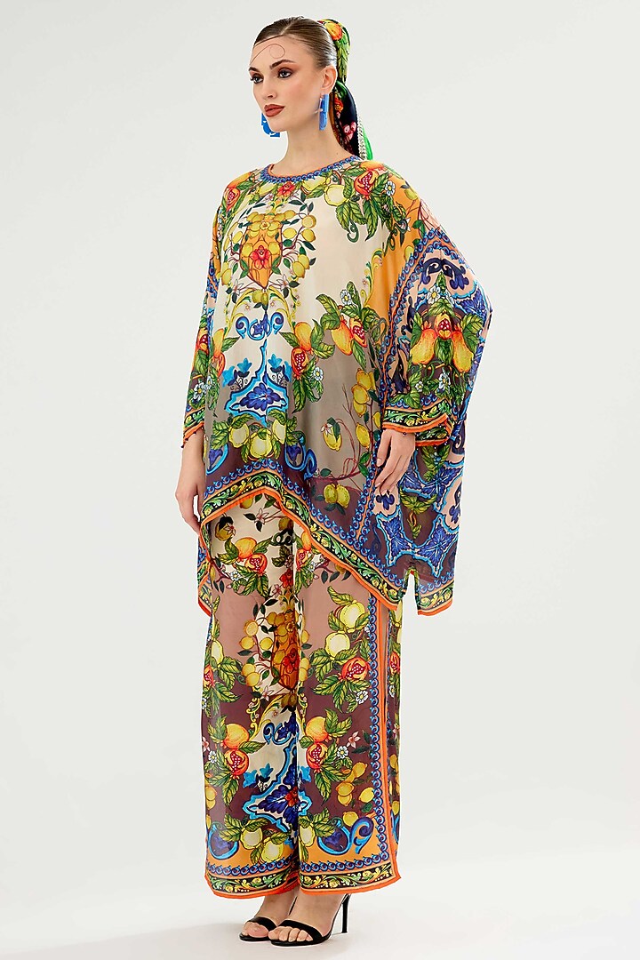 Ivory & Multi-Colored Silk Top by Rajdeep Ranawat at Pernia's Pop Up Shop