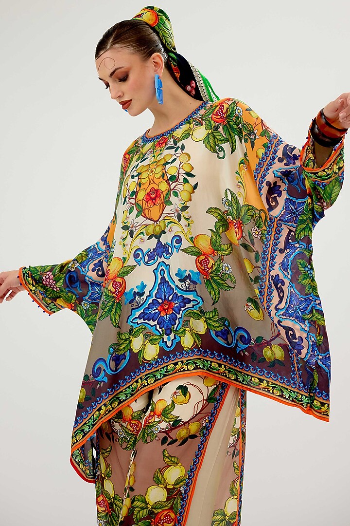 Ivory & Multi-Colored Silk Top by Rajdeep Ranawat at Pernia's Pop Up Shop