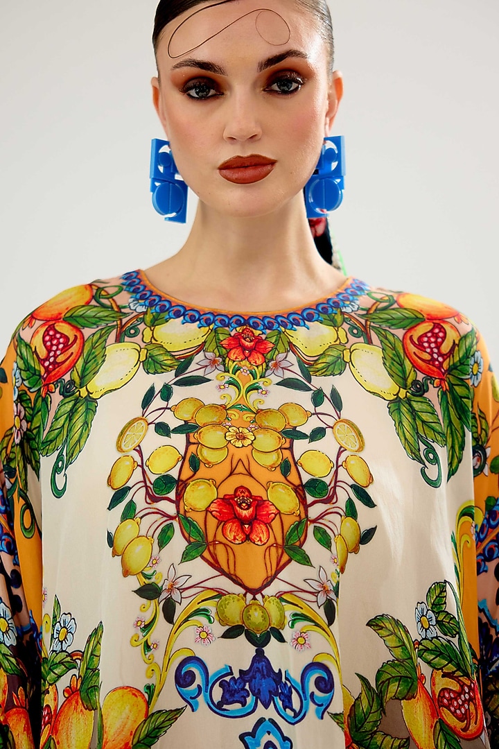 Ivory & Multi-Colored Silk Top by Rajdeep Ranawat at Pernia's Pop Up Shop