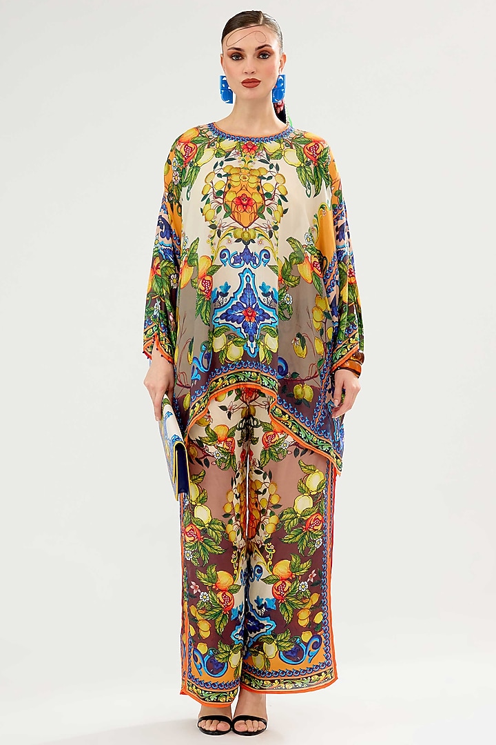Ivory & Multi-Colored Silk Palazzo Pants by Rajdeep Ranawat at Pernia's Pop Up Shop