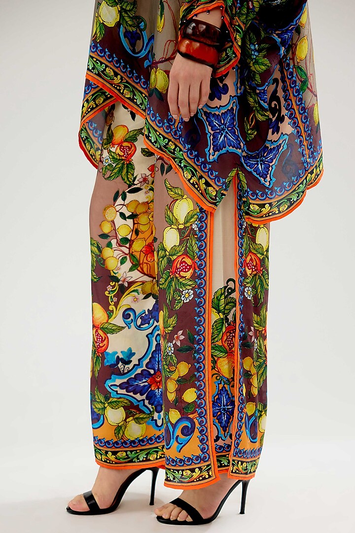 Ivory & Multi-Colored Silk Palazzo Pants by Rajdeep Ranawat at Pernia's Pop Up Shop
