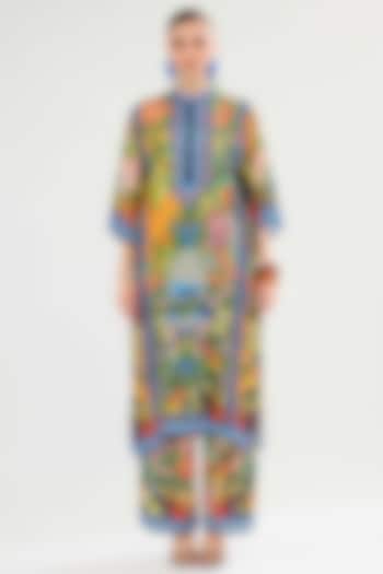 Orange -Taupe Modal Satin Printed Pants by Rajdeep Ranawat at Pernia's Pop Up Shop