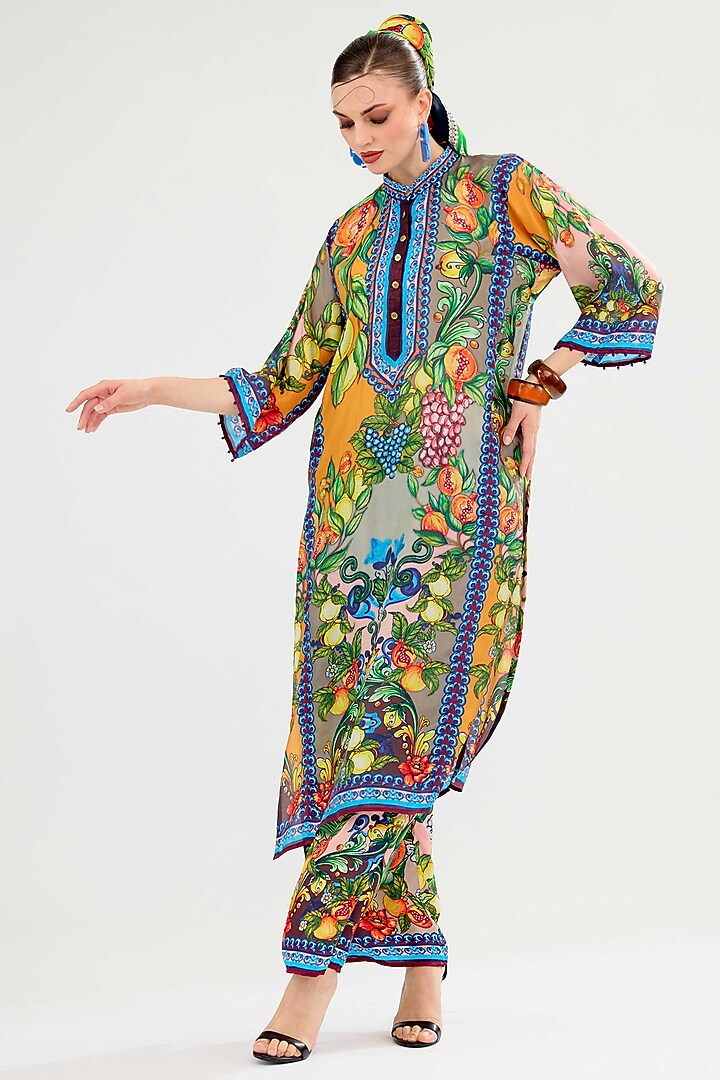 Orange -Taupe Modal Satin Printed Pants by Rajdeep Ranawat at Pernia's Pop Up Shop