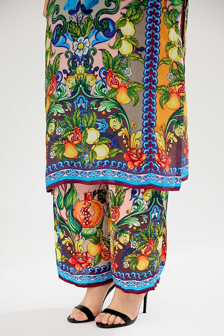 Orange -Taupe Modal Satin Printed Pants by Rajdeep Ranawat at Pernia's Pop Up Shop