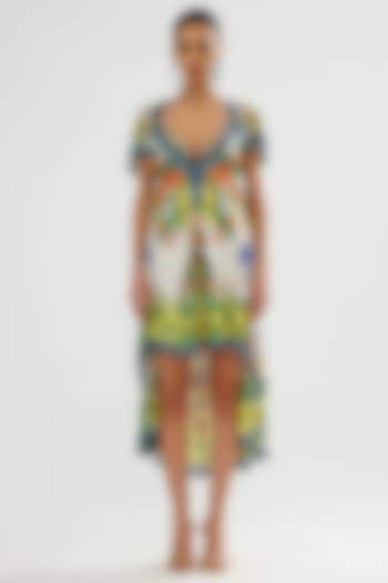 Ivory-Lime Silk Printed Vacation Dress by Rajdeep Ranawat at Pernia's Pop Up Shop