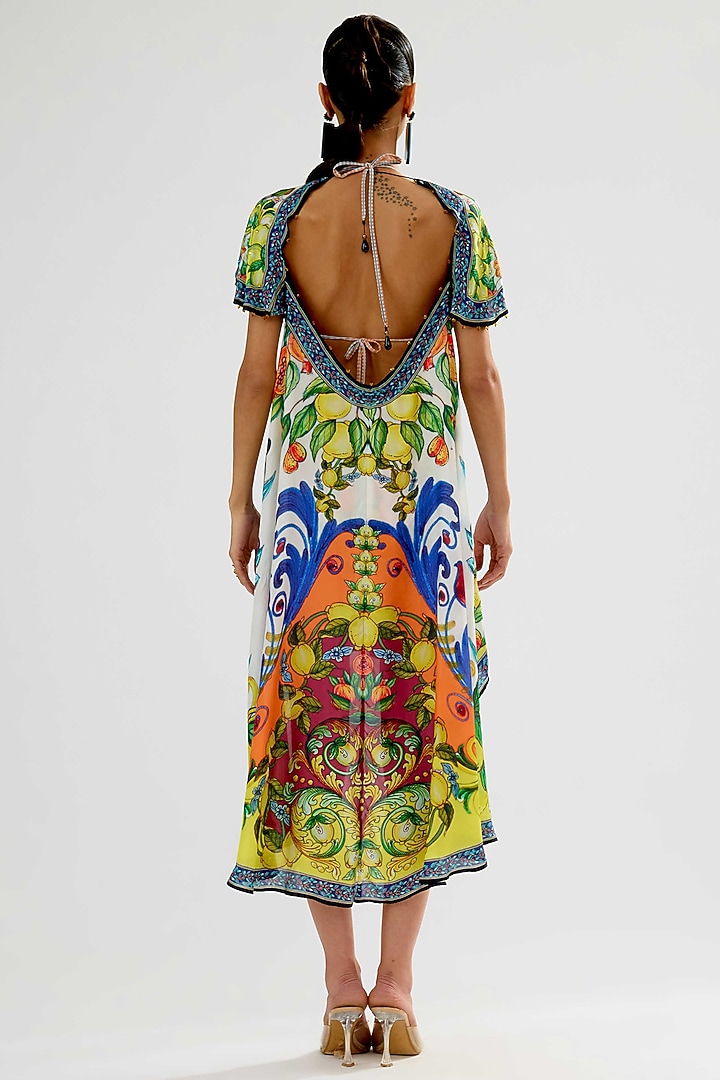 Ivory-Lime Silk Printed Vacation Dress by Rajdeep Ranawat at Pernia's Pop Up Shop