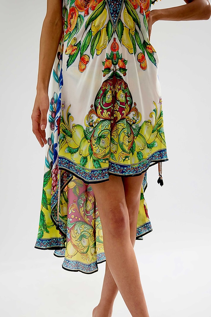 Ivory-Lime Silk Printed Vacation Dress by Rajdeep Ranawat at Pernia's Pop Up Shop