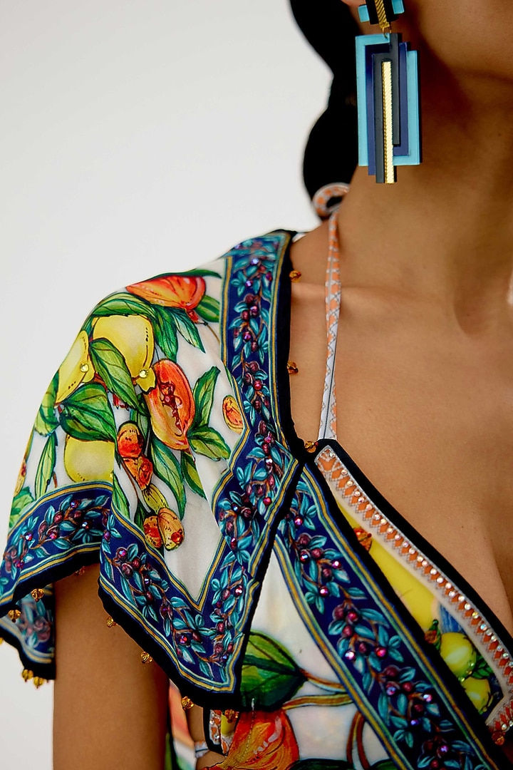 Ivory-Lime Silk Printed Vacation Dress by Rajdeep Ranawat at Pernia's Pop Up Shop