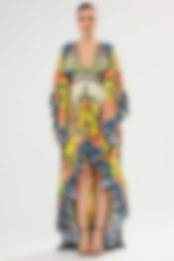 Ivory-Yellow Bemberg Crepe Printed Party Wear Dress by Rajdeep Ranawat at Pernia's Pop Up Shop