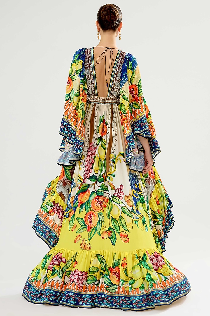 Ivory-Yellow Bemberg Crepe Printed Party Wear Dress by Rajdeep Ranawat at Pernia's Pop Up Shop
