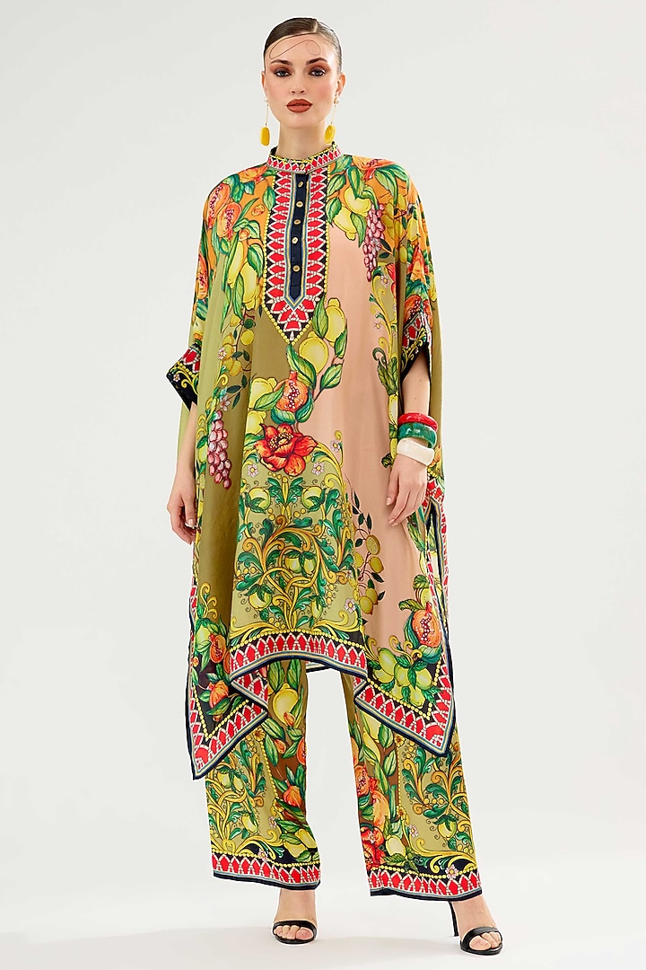 Olive-Blush Silk Tunic by Rajdeep Ranawat at Pernia's Pop Up Shop
