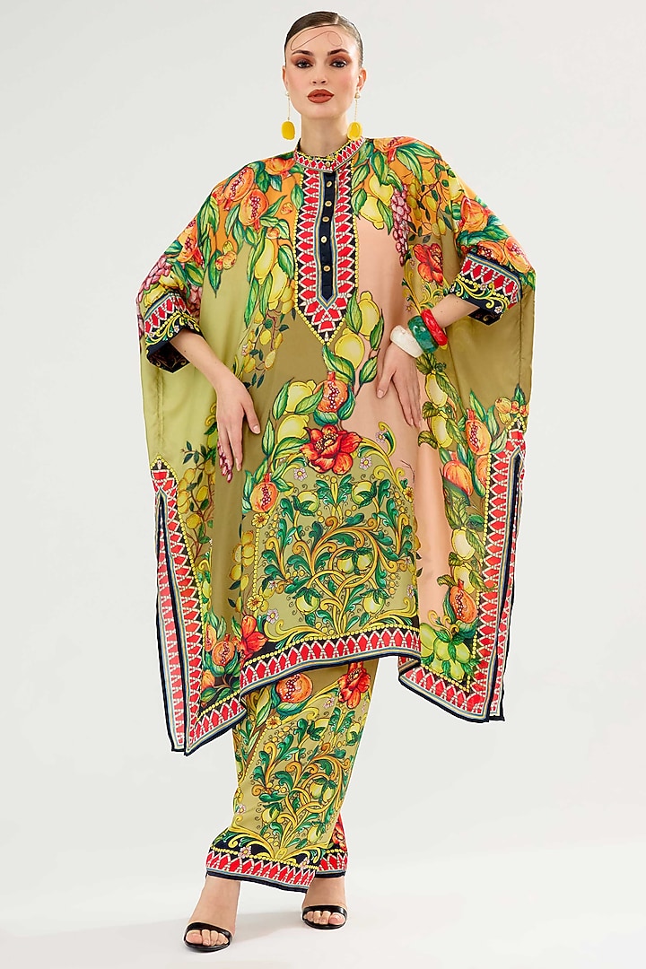 Olive-Blush Silk Tunic by Rajdeep Ranawat at Pernia's Pop Up Shop