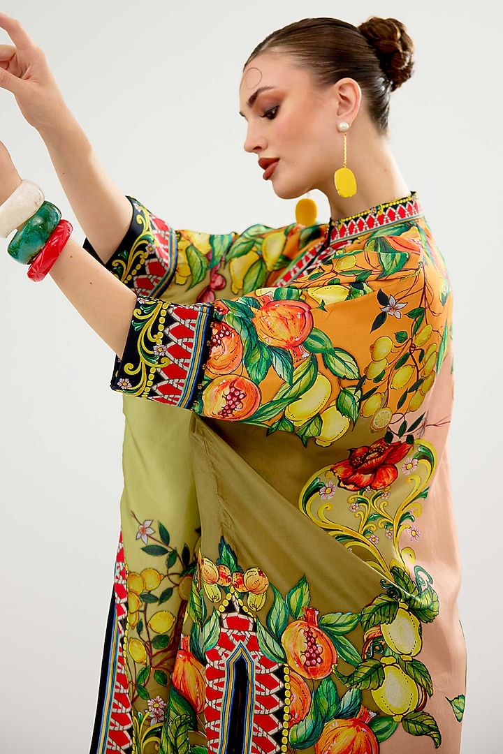 Olive-Blush Silk Tunic by Rajdeep Ranawat at Pernia's Pop Up Shop