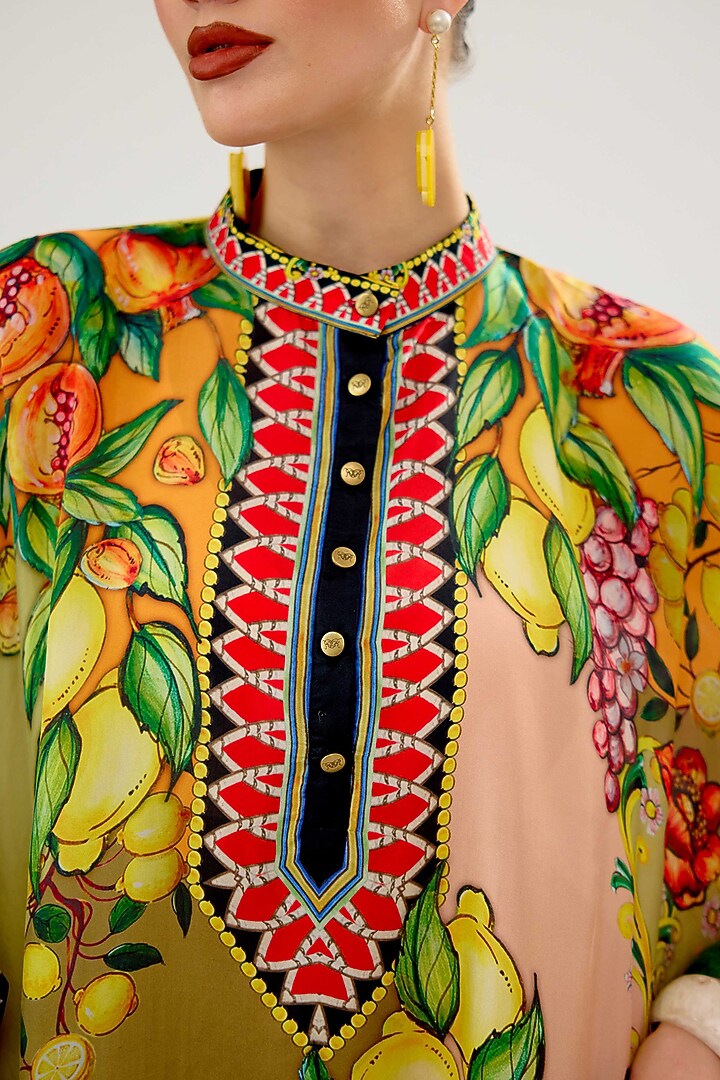 Olive-Blush Silk Tunic by Rajdeep Ranawat at Pernia's Pop Up Shop