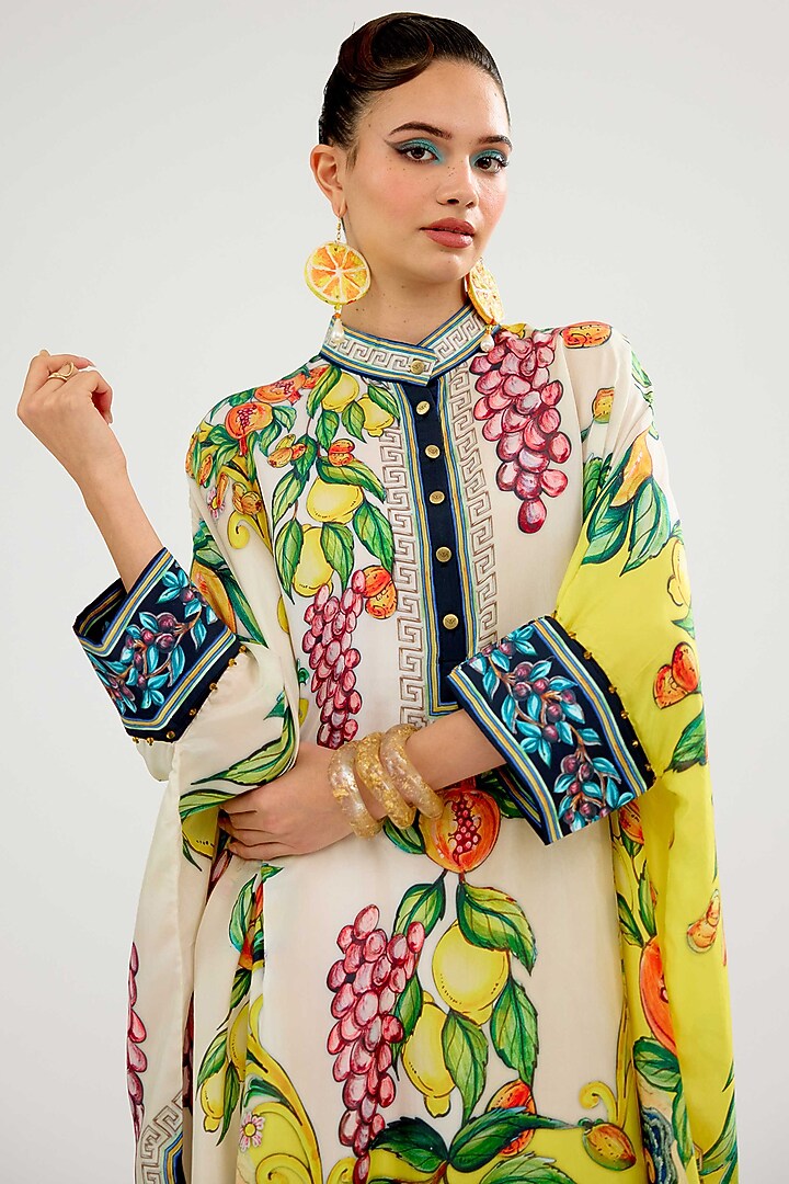Ivory-Yellow Silk Tunic by Rajdeep Ranawat at Pernia's Pop Up Shop