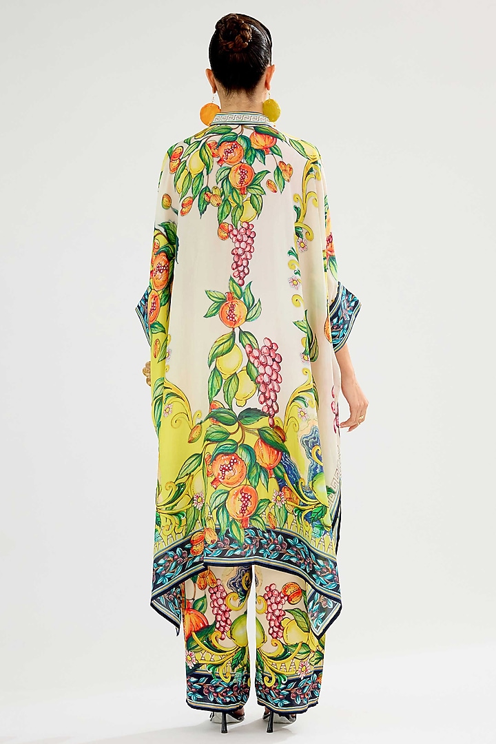 Ivory-Yellow Modal Satin Printed Pants by Rajdeep Ranawat at Pernia's Pop Up Shop