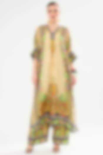 Vanilla-Colored Silk Printed Kimono Tunic by Rajdeep Ranawat at Pernia's Pop Up Shop