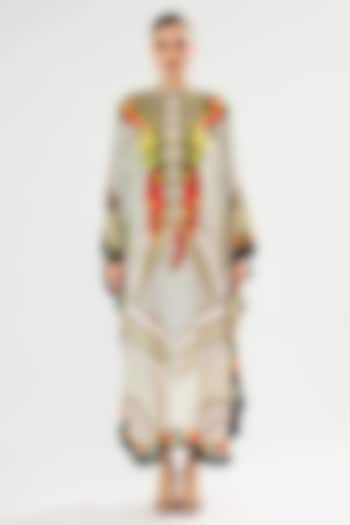 Taupe Silk Printed Kaftan by Rajdeep Ranawat at Pernia's Pop Up Shop