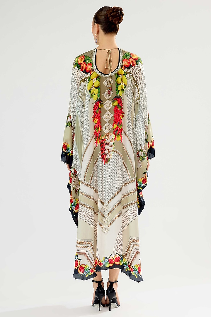 Taupe Silk Printed Kaftan by Rajdeep Ranawat at Pernia's Pop Up Shop