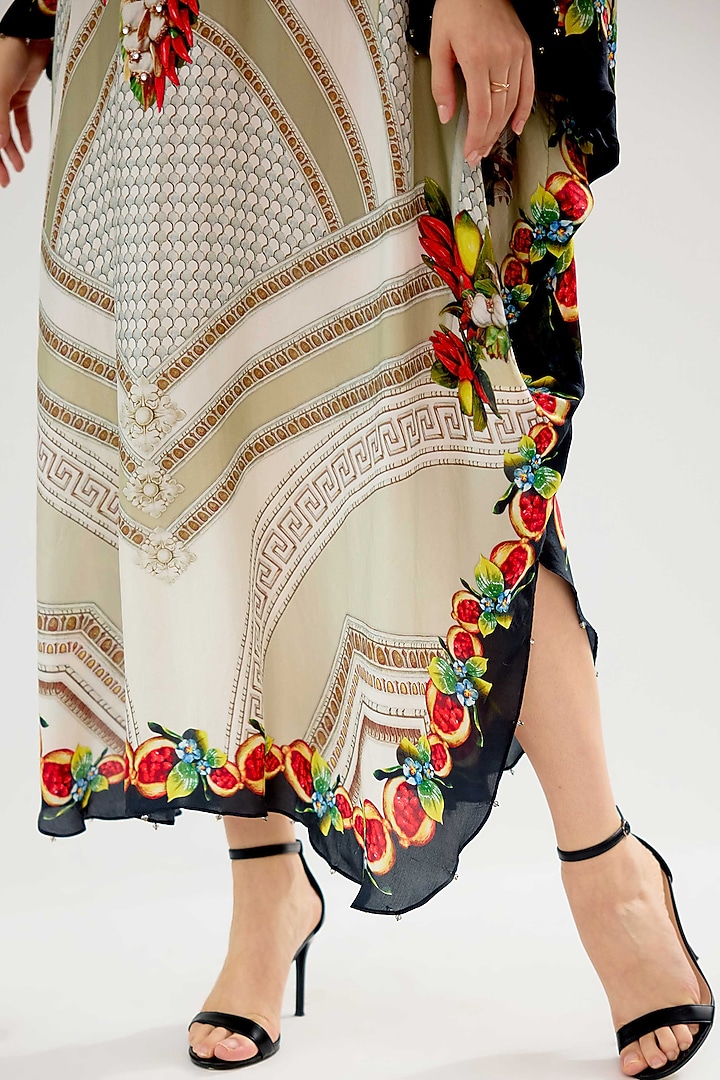 Taupe Silk Printed Kaftan by Rajdeep Ranawat at Pernia's Pop Up Shop