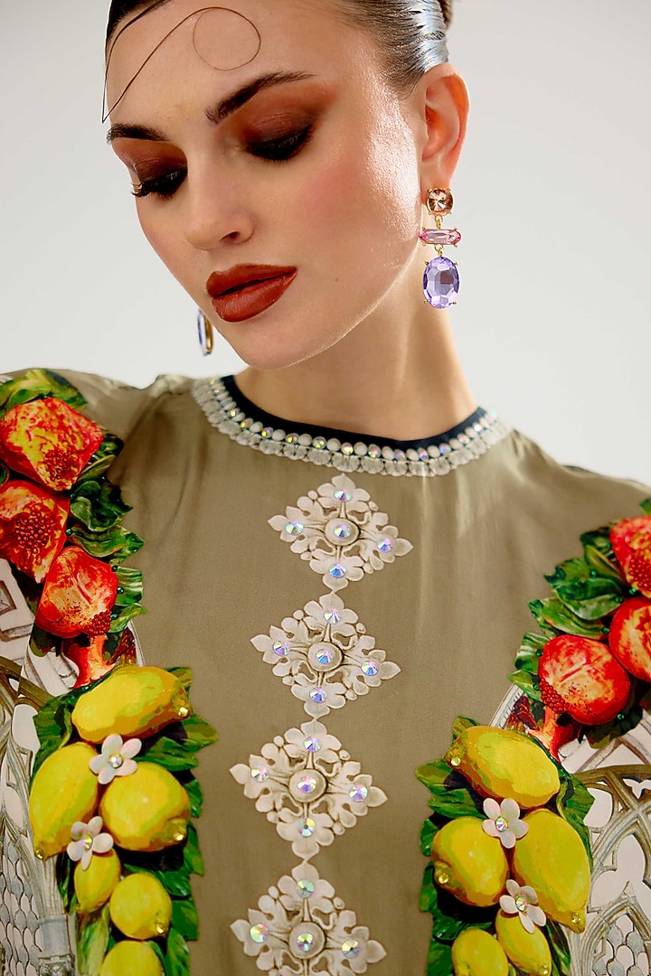Taupe Silk Printed Kaftan by Rajdeep Ranawat at Pernia's Pop Up Shop