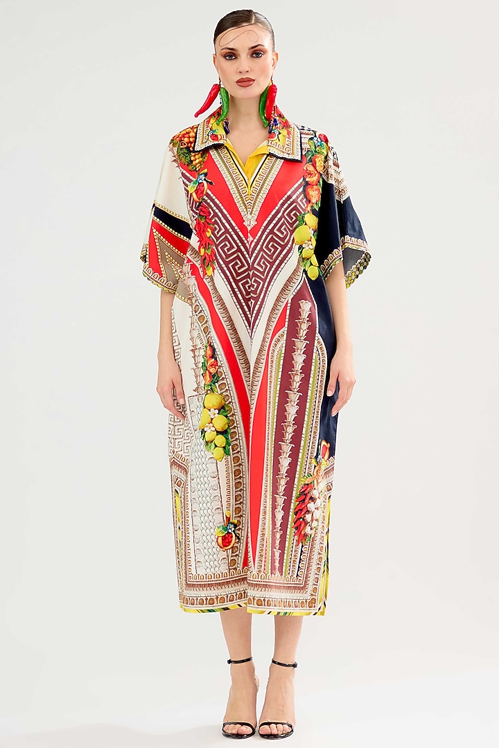 Multi-Colored Cotton Poplin Block Printed Kaftan by Rajdeep Ranawat at Pernia's Pop Up Shop