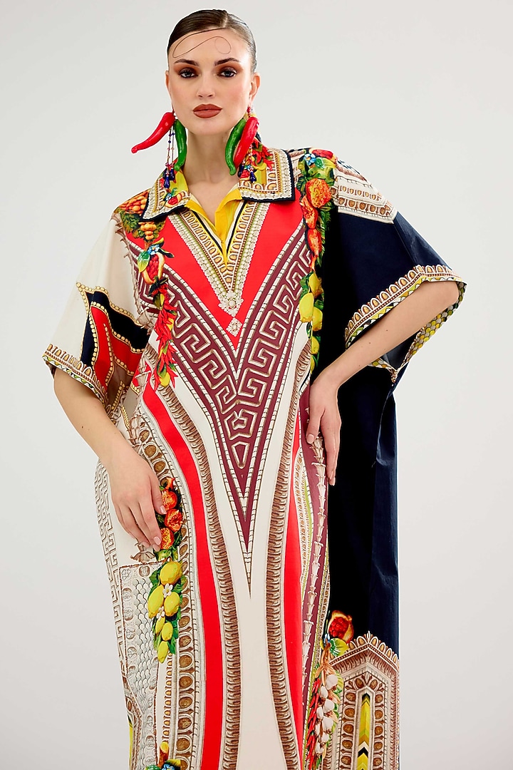 Multi-Colored Cotton Poplin Block Printed Kaftan by Rajdeep Ranawat at Pernia's Pop Up Shop