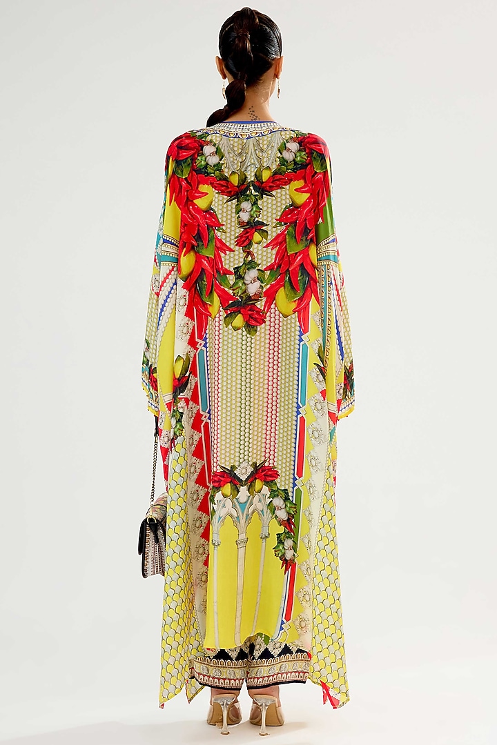 Yellow & Red Silk Printed Kaftan by Rajdeep Ranawat at Pernia's Pop Up Shop