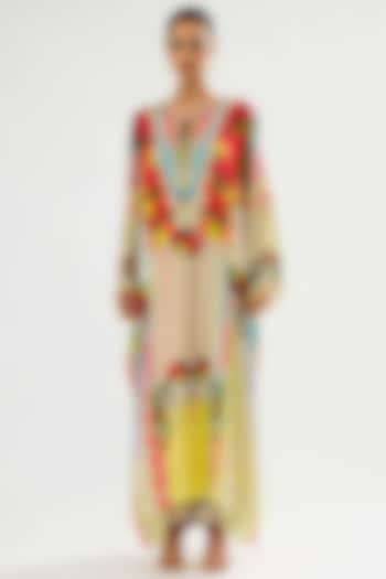 Yellow & Red Modal Satin Printed Pants by Rajdeep Ranawat at Pernia's Pop Up Shop