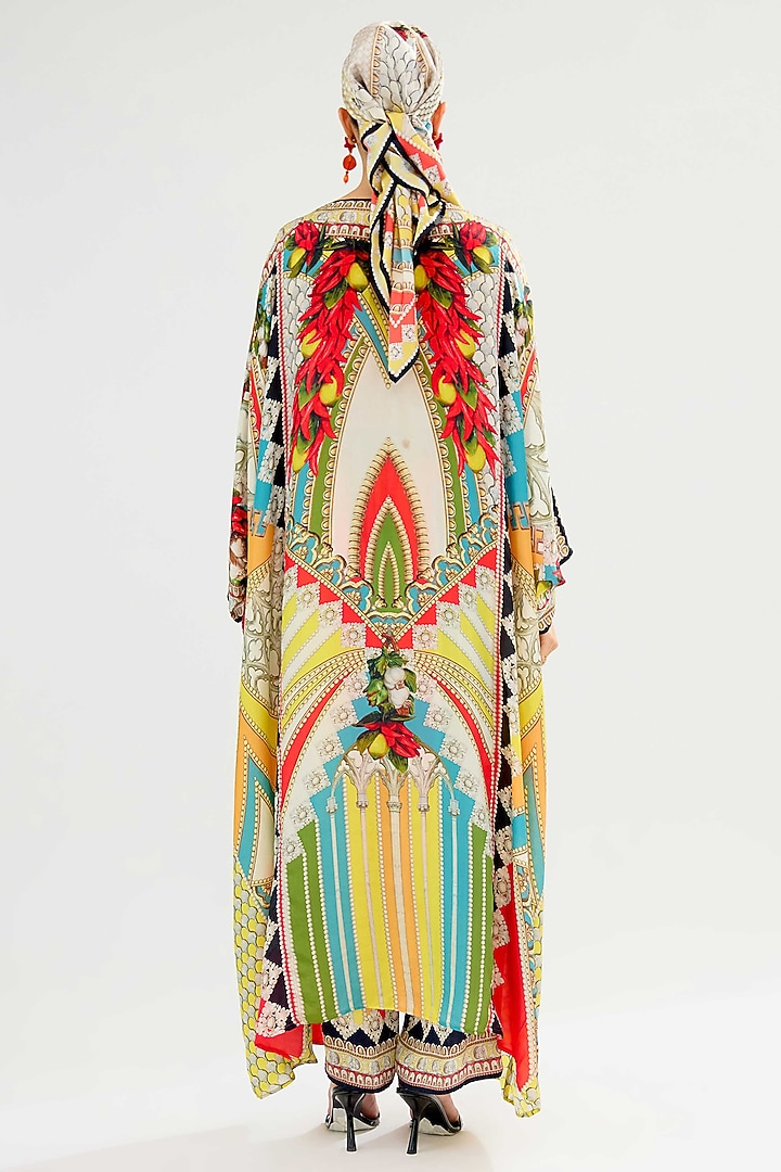Yellow & Red Silk Printed Kimono Kaftan by Rajdeep Ranawat at Pernia's Pop Up Shop