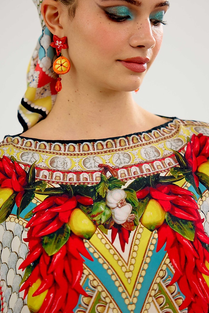 Yellow & Red Silk Printed Kimono Kaftan by Rajdeep Ranawat at Pernia's Pop Up Shop