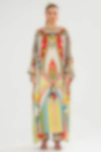 Yellow & Red Modal Satin Printed Pants by Rajdeep Ranawat at Pernia's Pop Up Shop