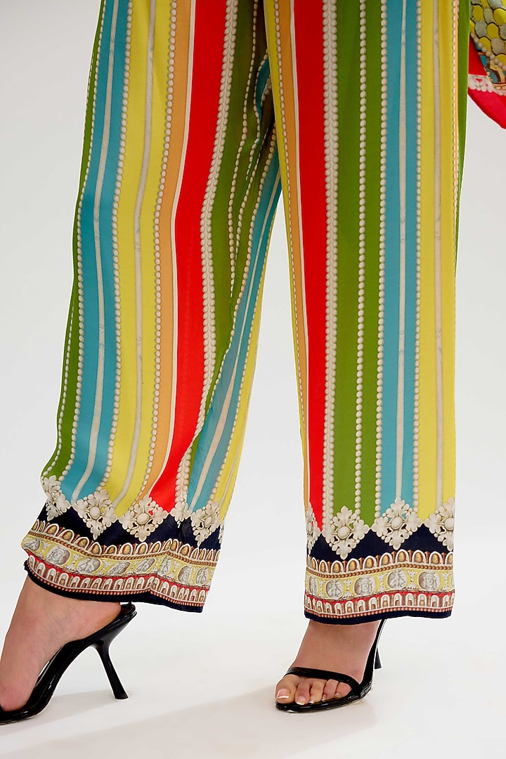 Yellow & Red Modal Satin Printed Pants by Rajdeep Ranawat at Pernia's Pop Up Shop