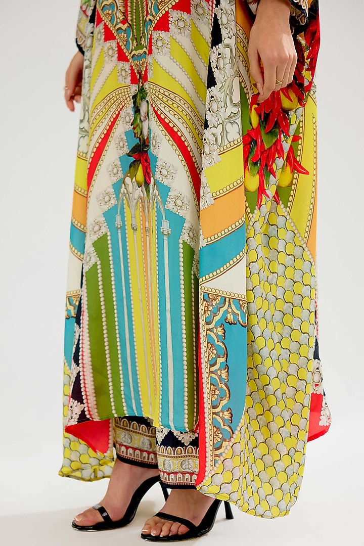 Yellow & Red Modal Satin Printed Pants by Rajdeep Ranawat at Pernia's Pop Up Shop