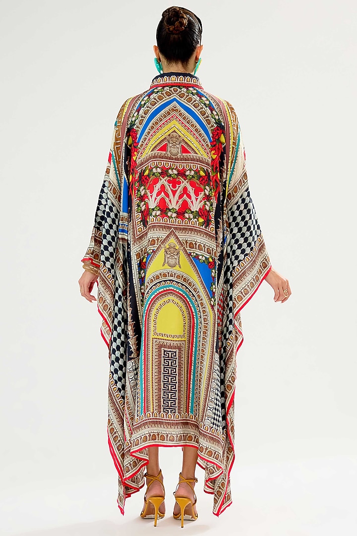 Black & Red Silk Printed Boxy Kaftan by Rajdeep Ranawat at Pernia's Pop Up Shop