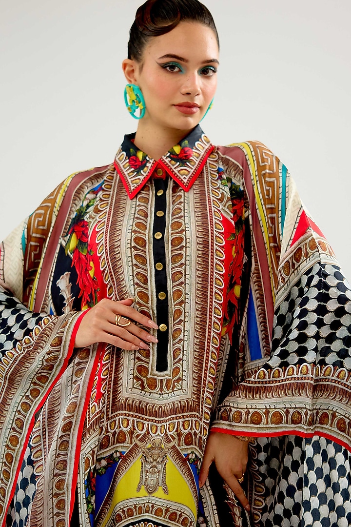 Black & Red Silk Printed Boxy Kaftan by Rajdeep Ranawat at Pernia's Pop Up Shop