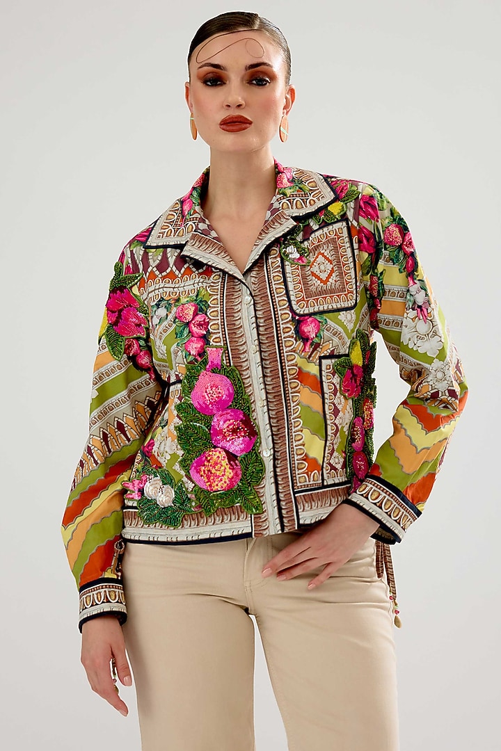 Multi-Colored Cotton Poplin Printed & Embroidered Jacket by Rajdeep Ranawat at Pernia's Pop Up Shop