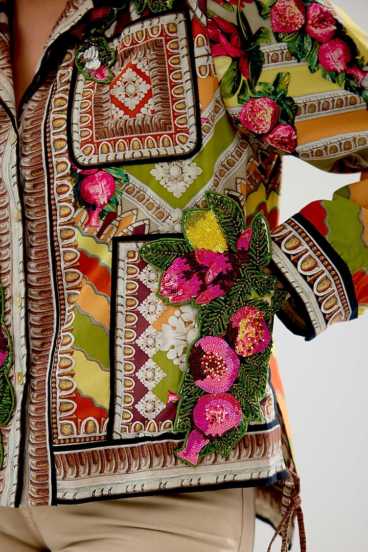 Multi-Colored Cotton Poplin Printed & Embroidered Jacket by Rajdeep Ranawat at Pernia's Pop Up Shop