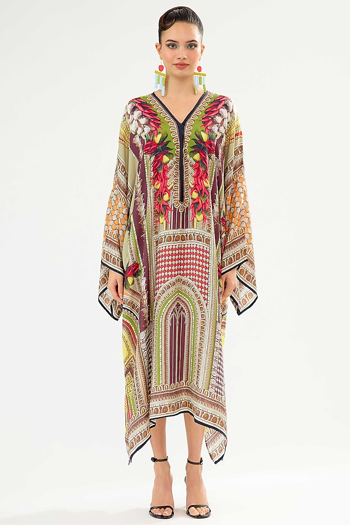 Multi-Colored Silk Block Printed Kaftan by Rajdeep Ranawat at Pernia's Pop Up Shop