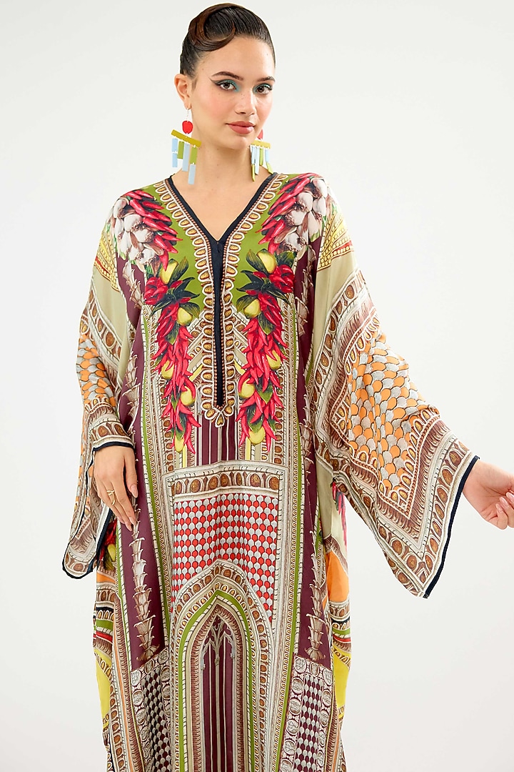 Multi-Colored Silk Block Printed Kaftan by Rajdeep Ranawat at Pernia's Pop Up Shop