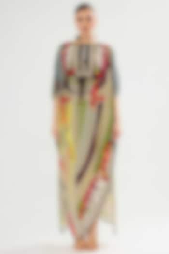 Multi-Colored Bamberg Crepe Printed Kaftan by Rajdeep Ranawat at Pernia's Pop Up Shop