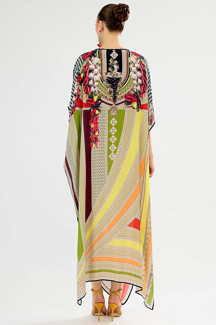 Multi-Colored Bamberg Crepe Printed Kaftan by Rajdeep Ranawat at Pernia's Pop Up Shop