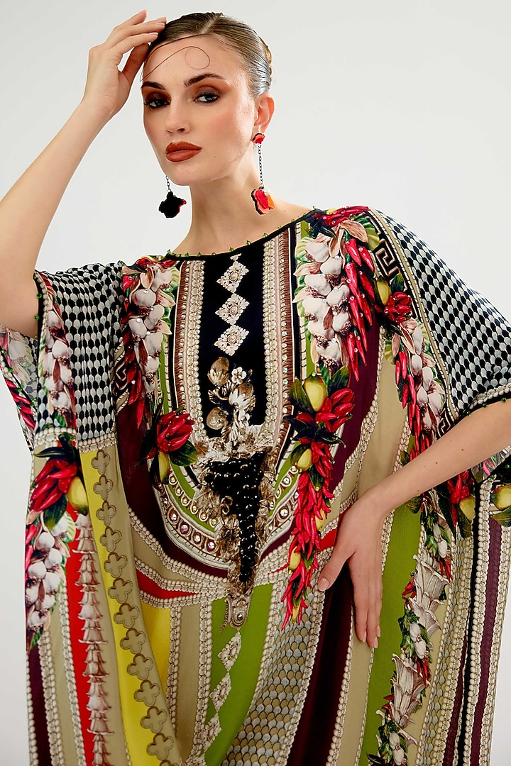 Multi-Colored Bamberg Crepe Printed Kaftan by Rajdeep Ranawat at Pernia's Pop Up Shop