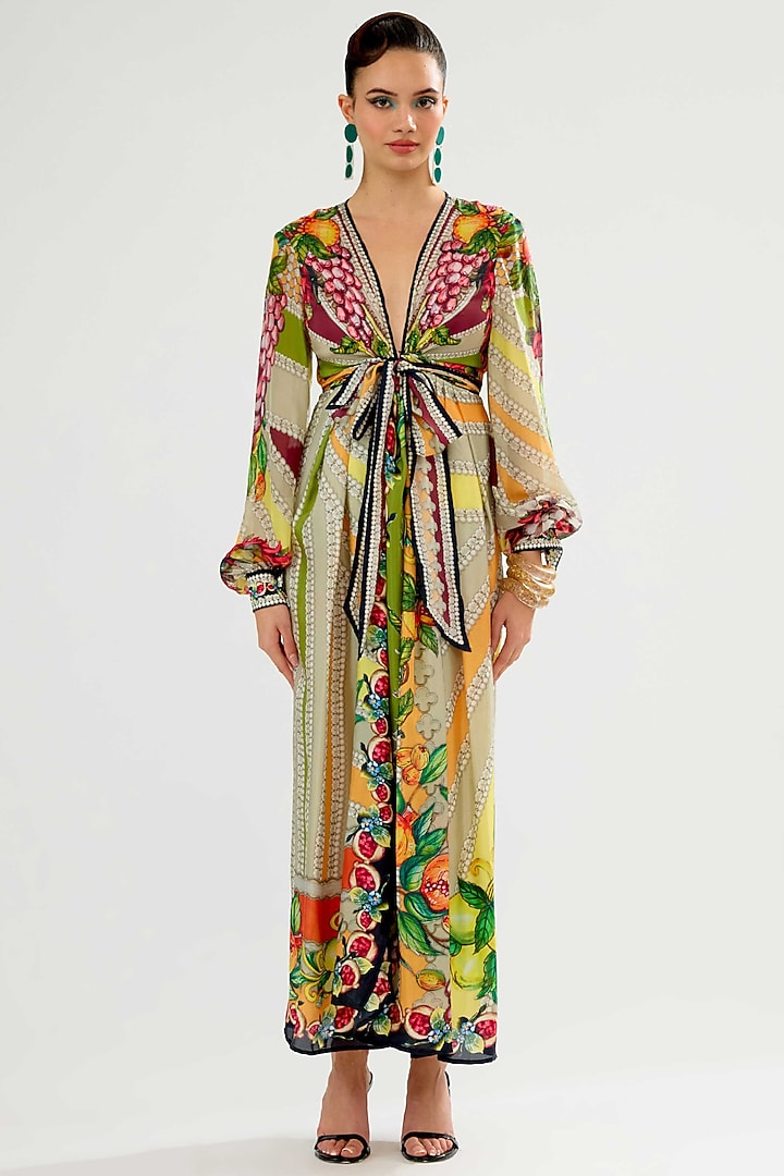 Multi-Colored Silk Printed Maxi Cocktail Dress by Rajdeep Ranawat at Pernia's Pop Up Shop