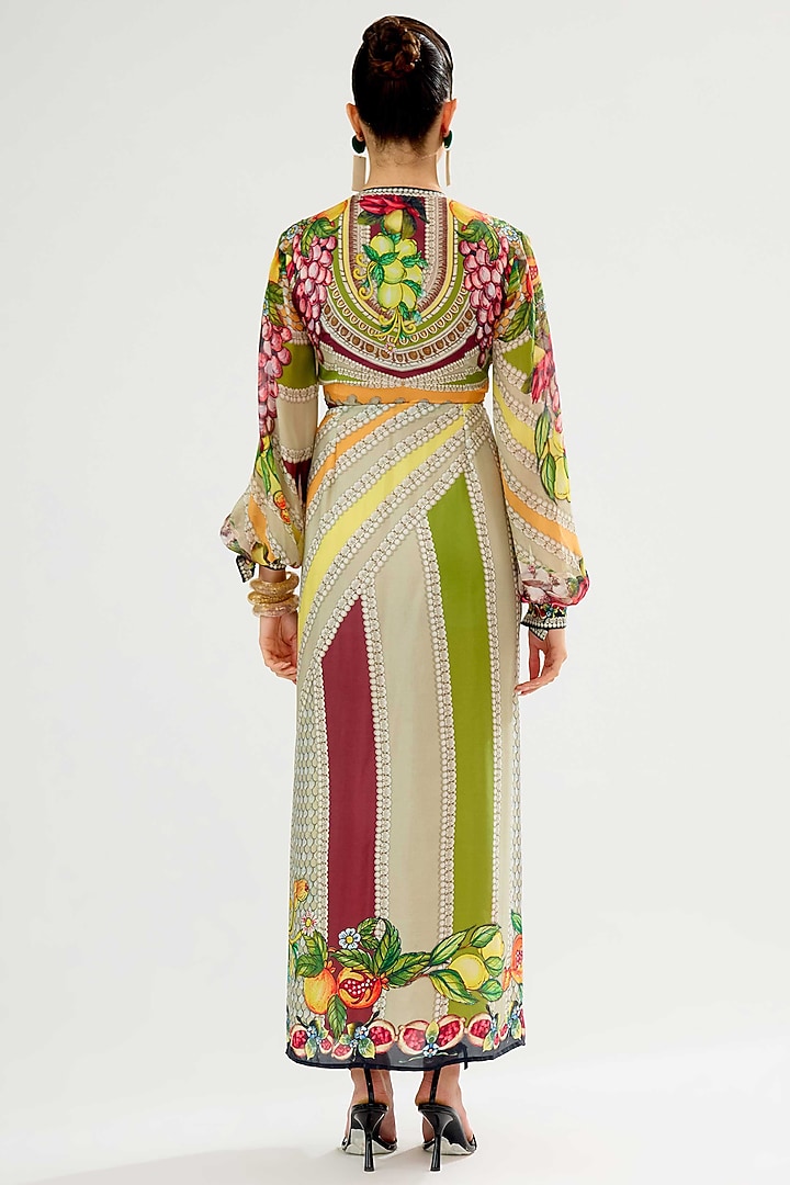 Multi-Colored Silk Printed Maxi Cocktail Dress by Rajdeep Ranawat at Pernia's Pop Up Shop