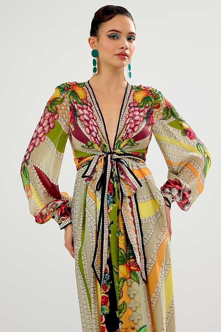 Multi-Colored Silk Printed Maxi Cocktail Dress by Rajdeep Ranawat at Pernia's Pop Up Shop