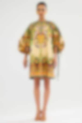 Vanilla & Orange Cotton Poplin Printed Mini Vacation Dress by Rajdeep Ranawat at Pernia's Pop Up Shop