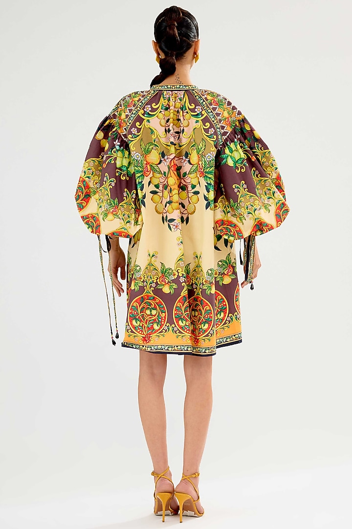 Vanilla & Orange Cotton Poplin Printed Mini Vacation Dress by Rajdeep Ranawat at Pernia's Pop Up Shop