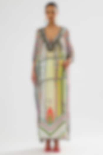 Multi-Colored Silk Block Printed Kaftan by Rajdeep Ranawat at Pernia's Pop Up Shop