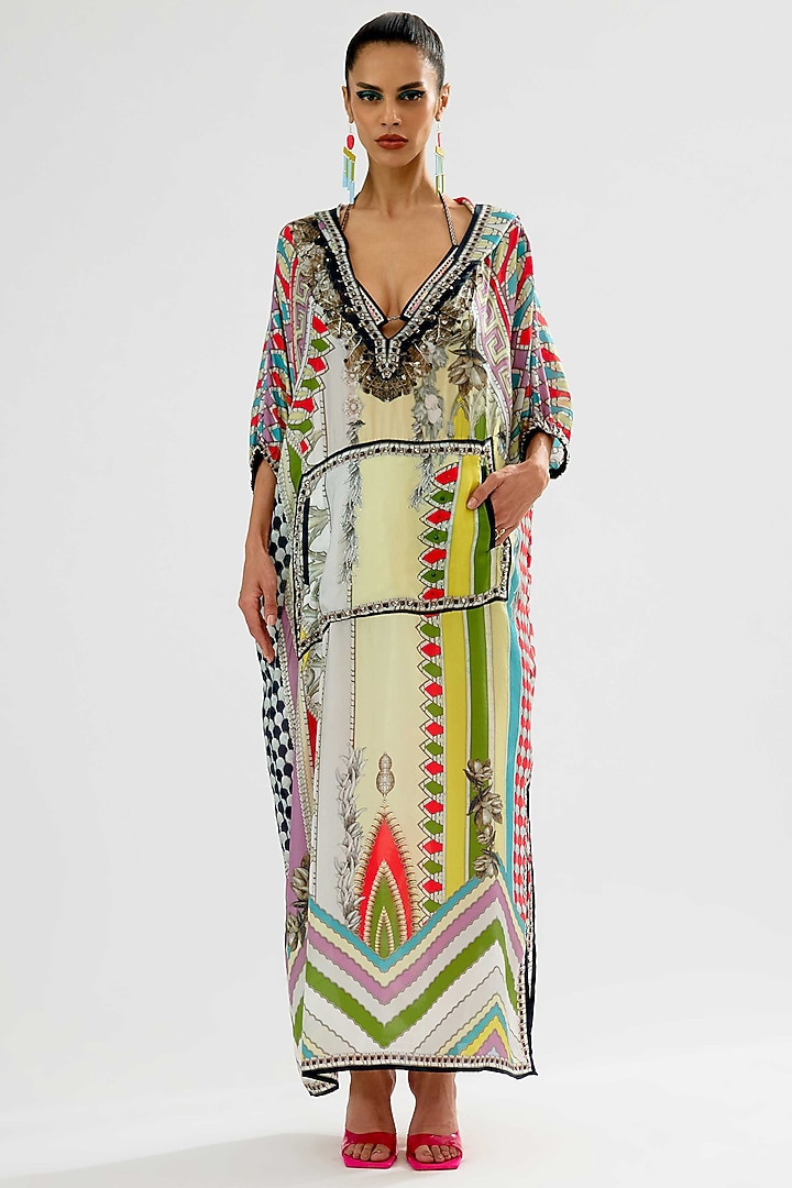 Multi-Colored Silk Block Printed Kaftan by Rajdeep Ranawat at Pernia's Pop Up Shop